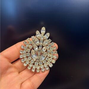 Vintage Silver-Color Crystal Wreath Brooch